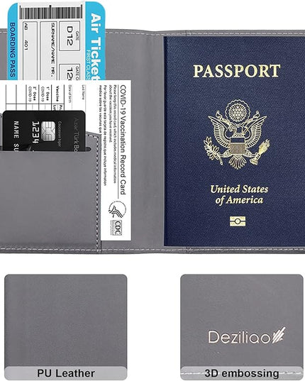 Deziliao Passport Wallet, Gray, Unisex, Faux Leather, Waterproof, Slim, Lightweight, RFID Blocking, 2-in-1 Design, with Document Slots, Credit Card Slots, SIM Card Slots