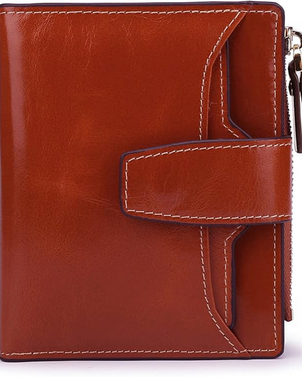 AINIMOER Women's RFID Blocking Leather Small Compact Bi-fold Zipper Pocket Wallet Card Case Purse with id Window