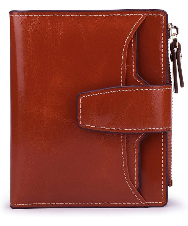 AINIMOER Women's RFID Blocking Leather Small Compact Bi-fold Zipper Pocket Wallet Card Case Purse with id Window