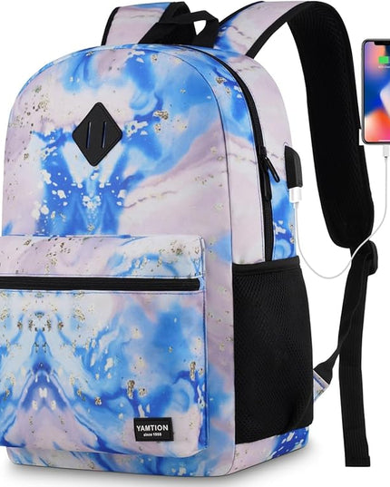 YAMTION School Backpack,Classic Cute Bookbag Men and Teen Boy Schoolbag with USB Charging Port for High School College Office Work Travel