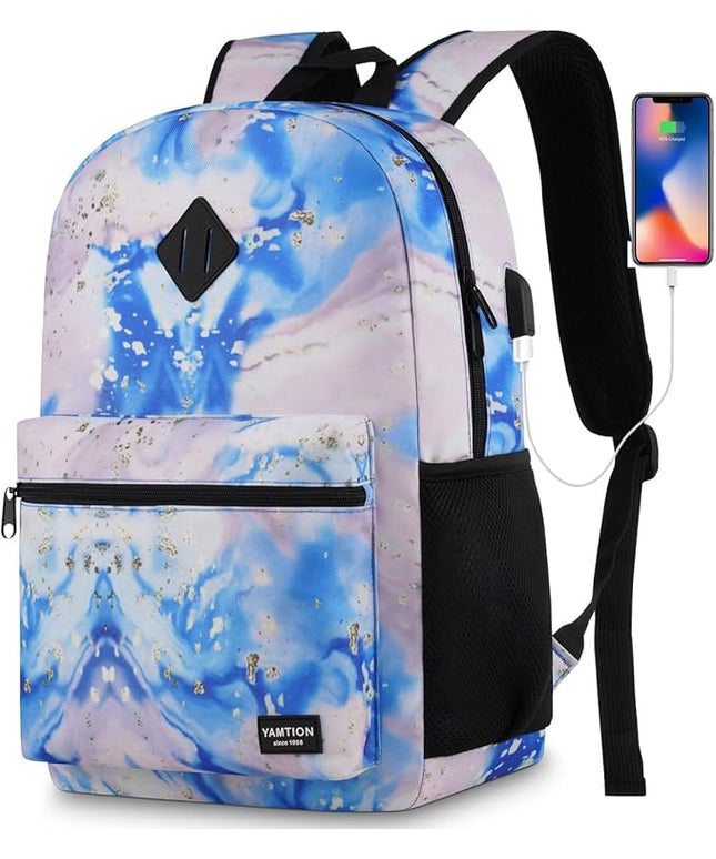 YAMTION School Backpack,Classic Cute Bookbag Men and Teen Boy Schoolbag with USB Charging Port for High School College Office Work Travel