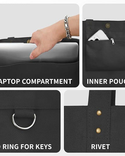 HOMESPON Large Canvas Tote Bag for Women Everything Bag with Pockets and Laptop Sleeve