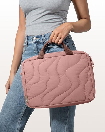 tomtoc 13-14 Inch Protective Puffy Laptop Carrying Bag for Women, Lightweight Laptop Briefcase Fits 14-inch MacBook Pro M5 2025 & Other 13"/14" Computers, Work Bag Case Handbag with Organized Storage