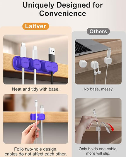 6 Pack Magnetic Cable Clips [1s Open/Lock], Laitver Cord Organizer Holder Strong Adhesive Desk Cable Management- Organize Charging Cords Neatly for Home, Office, Car,Desk, Nightstand-Dark Blue