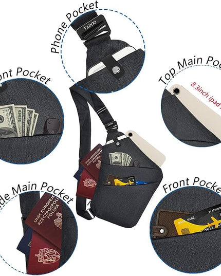 VADOO Sling Bag for Men and Women, Anti theft Crossbody Bag Lightweight Shoulder Chest Bag for Travel Gym