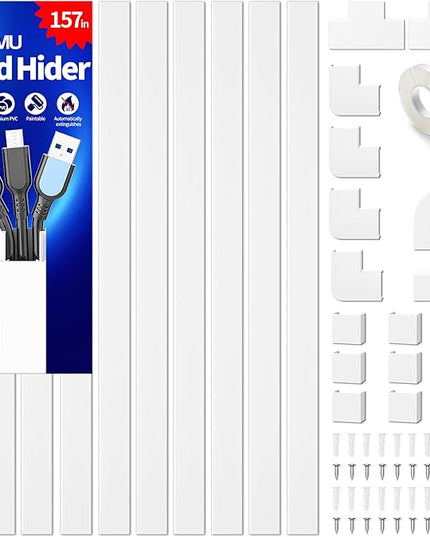 Delamu Cord Hider, 157in Wire Covers for Cords on Wall, Premium Cable Hider Cord Covers for Wires, Cable Management Wire Hiders for TV, Cable Raceway Kit, W0.95 H0.55in, White