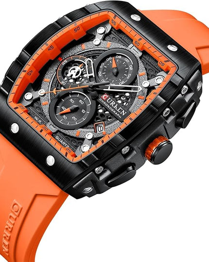 PASOY Luxury Chronograph Watches for Mens Rubber Strap Black Waterproof Date Analog Quartz Watch
