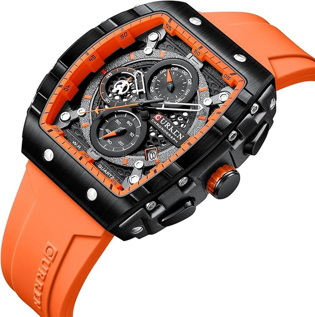 PASOY Luxury Chronograph Watches for Mens Rubber Strap Black Waterproof Date Analog Quartz Watch