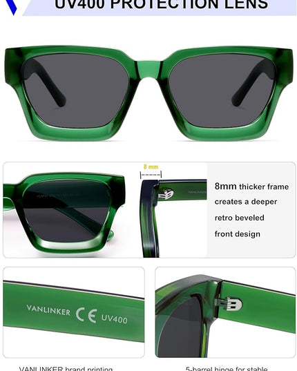 VANLINKER Thick Square Sunglasses for Men Women Retro Chunky Rectangle Shades UV400 Protection VL9731