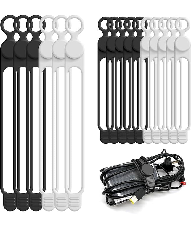 Nearockle Silicone Cable Ties Cord Organizer Cable Management, 16Pcs 4.2" and 7.1" Reusable Cable Organizer Electronic Accessories for Home, Office, Kitchen, School, Travel(Black&White)