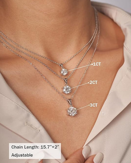IMOLOVE Moissanite Solitaire Pendant Necklaces for Women Sterling Silver with 18K White Gold Plated 1-3 Carat D Color VVS1 Clarity Mossanite Jewelry for Women