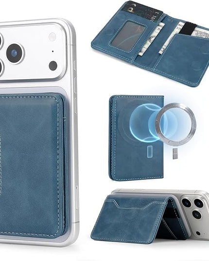 ASAPDOS For MagSafe Wallet,Magnetic Card Holder RFID Blocking Wallet with 5 Card Slots & Cash Pocket For iPhone 17/16/ 15/14/ 13/12/ Pro/Max/Plus/Air Blue
