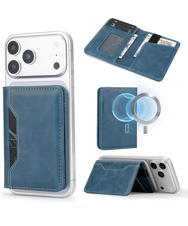 ASAPDOS For MagSafe Wallet,Magnetic Card Holder RFID Blocking Wallet with 5 Card Slots & Cash Pocket For iPhone 17/16/ 15/14/ 13/12/ Pro/Max/Plus/Air Blue