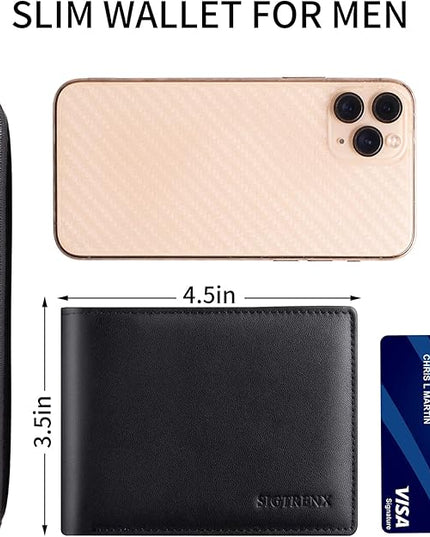 Sigtrenx Leather Wallets for Men, Genuine Leather Mens Wallets Bifold Rfid Blocking with 2 ID Windows