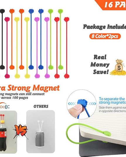 SOOOEC Magnetic Cord Ties, 16 Pack 7.2" Snap on Magnetic Cable Ties Cute Cloud Dialogue Design, Strong Magnetic Silicone Twist Ties for Bundling and Organizing, Assorted Colors.