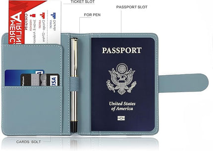 Melsbrinna Premium Leather Passport Holder Covers Case, Waterproof Rfid Blocking Travel Wallet Passport Holder with Pen Holder, Cute Passport Book for Women/Men