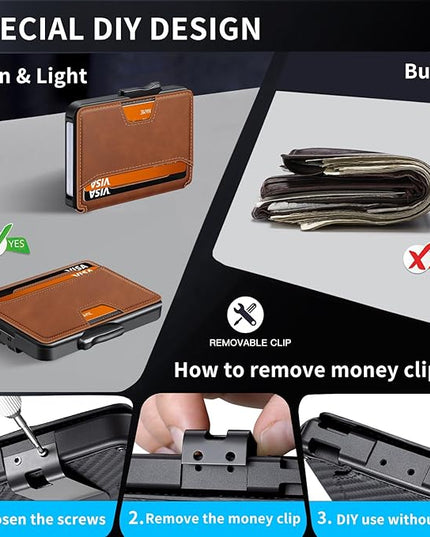SEMORID Wallet for Men, Mens Wallet Minimalist Slim Wallet, RFID Blocking Smart Pop Up Wallet with Money Clip & ID Window, Metal Compact Wallet, Aluminum Credit Card Holder Wallet