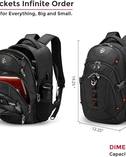 Swissdigital Design Laptop Backpack with USB Charging Port, Travel Backpack Fits 15.6 inches Computer, 31L College School Backpack for Men, Black | SD803-01