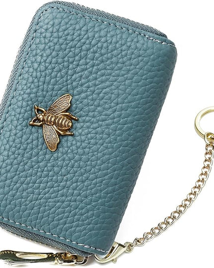 imeetu RFID Credit Card Holder, Small Leather Zipper Card Case Wallet for Women