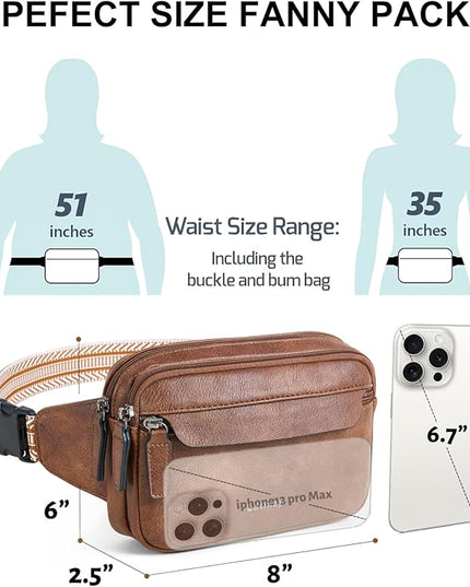 LATMAP 3L Fanny Packs for Women Cross Body Bag Vegan Leather Chest Belt Bag Fashion Waist Pack Small Bum Bag Crossbody for Travel Running Workout, Brown