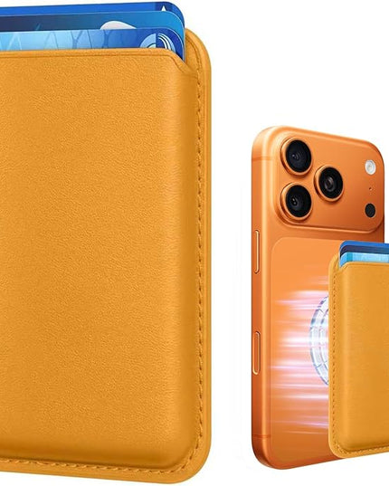 Magnetic Mag-safe Wallet Cell Phone Card Holder for iPhone 15 Series, Stronger Magnetic RFID Leather Phone Wallet Stick on Series of iPhone 17/16/15/14/13/12 Pro/Promax, Yellow