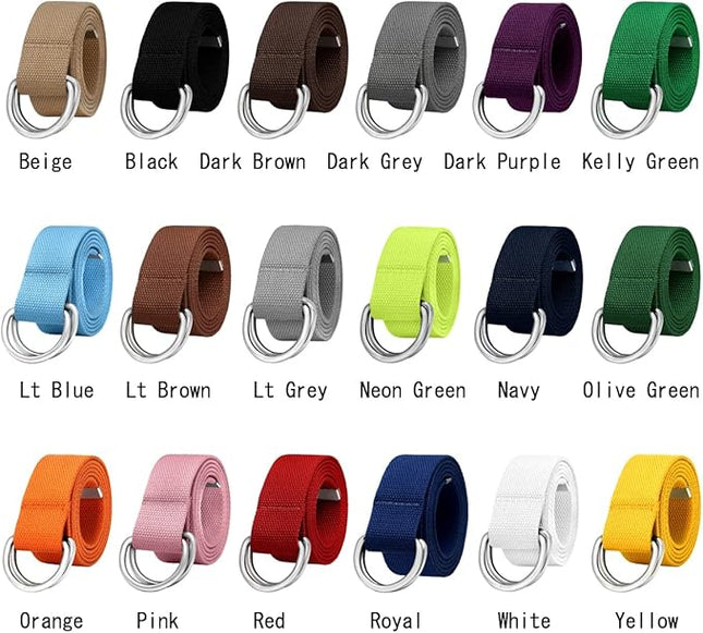 Falari Canvas Web Belt Metal Double D Ring Buckle for Men Women Casual Cloth Military Style Belt 1 1/2" Wide