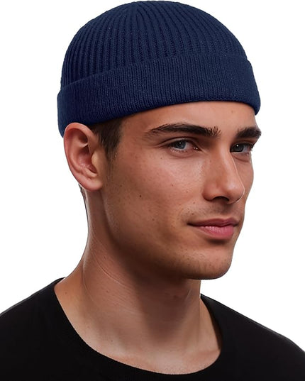 vidsel Thin Wool Fisherman Beanie for Men Women, Short Knit Cuff Trawler Watch Hats
