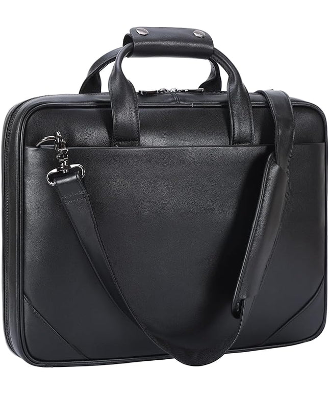 Leather Slim Briefcase for Men 15.6" Laptop Crossbody Messenger Bag Business Work Lawyer Attache Case