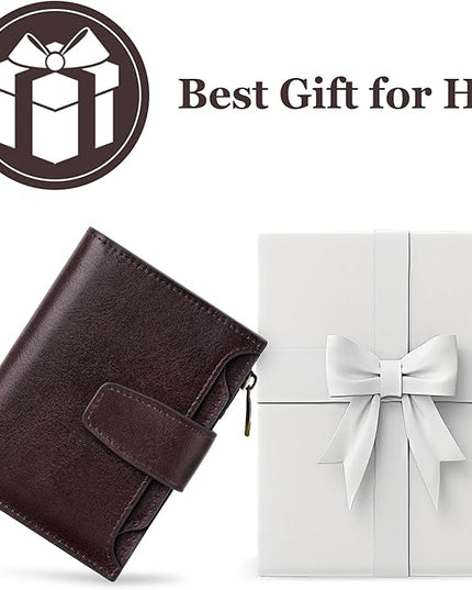 Airkit Small Wallet Women RFID Blocking Genuine Leather Bifold Compact Card Holder Wallet for Women with Zipper Coin Pocket 4 ID Window