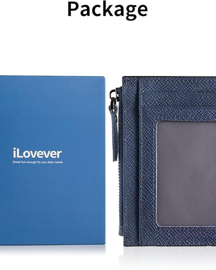 ilovever Slim Wallet for Women and men Small Leather RFID Blocking Credit Card Holder Minimalist Wallet with Coin Purses & Pouches,Navy