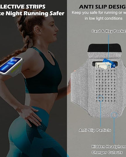 Cell Phone Running Armband with Earbuds Zipper Pocket Armband Case Running Holder for iPhone 16 Pro Max/15/14 Pro Max/13/12 /11 Pro Max/XS/XR,Galaxy S20 S10,Sweatproof Arm Band with Card/Key Bag