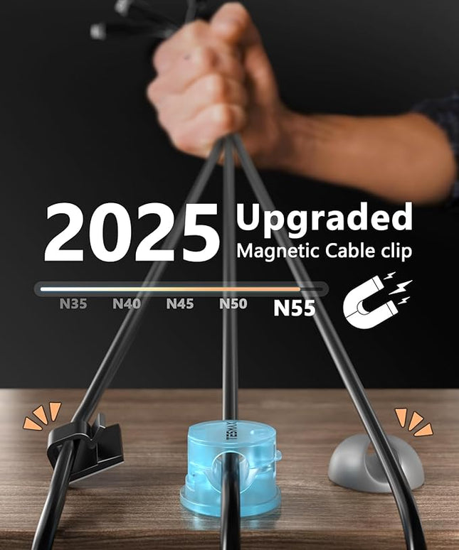 Magnetic Cable Clips 360° Rotation Cord Holder, 12 Pack Cord Organizer 1s Lock Cable Smooth Adjustable Desk Organizers and Accessories, Adhesive Cord Clips for Nightstand,Phone,Wall,Car,Home Office