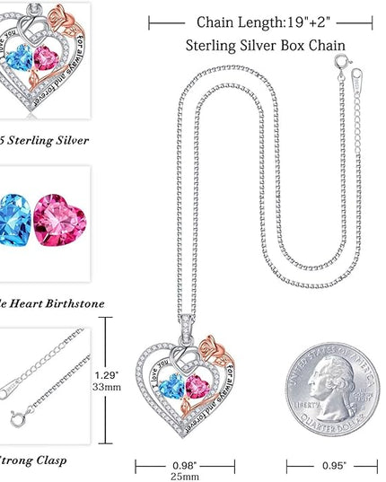 Iefil Christmas Gifts for Wife Women - 925 Sterling Silver Double Birthstone Necklace, Anniversary Birthday Gifts for Women, Jewelry Gift for Wife Girlfriend Mom Her