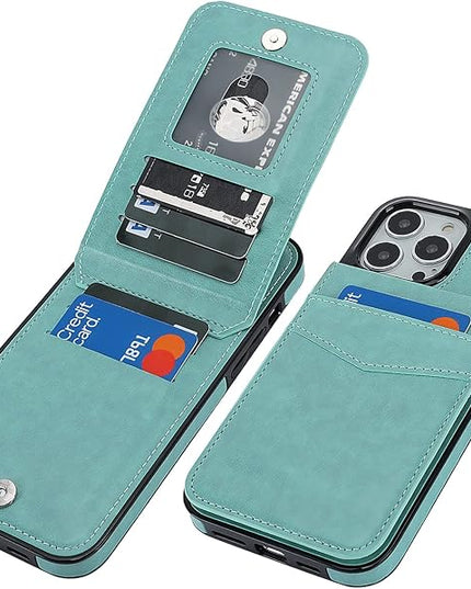 KIHUWEY Compatible with iPhone 13 Pro Max Case Wallet with Credit Card Holder, Premium Leather Magnetic Clasp Kickstand Heavy Duty Protective Cover for iPhone 13 Pro Max 6.7 Inch(Mint Green)