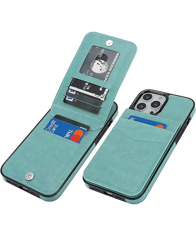 KIHUWEY Compatible with iPhone 13 Pro Max Case Wallet with Credit Card Holder, Premium Leather Magnetic Clasp Kickstand Heavy Duty Protective Cover for iPhone 13 Pro Max 6.7 Inch(Mint Green)