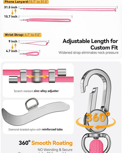 4-IN-1 Phone Lanyard + Wrist Strap, 2PCS Adjustable Length Cell Phone Lanyard with 2 Tether Tabs for iPhone,Smartphones