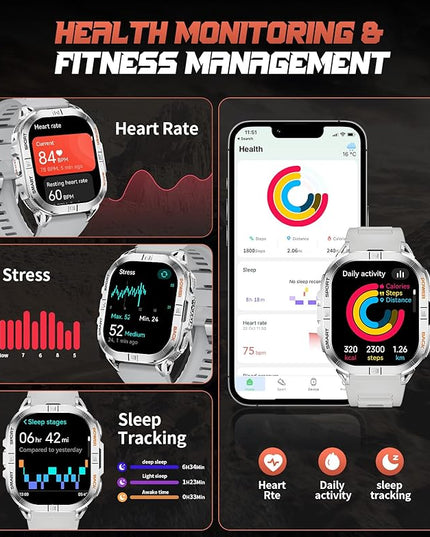 GPS Military Smart Watch for Men(Answer/Call), 2.13'' Smartwatch,60 Days Battery,6 Satellite Positioning/Compass,5 ATM Fitness Tracker with Flashlight/Heart Rate/Sleep/100+ Sport Modes for iOS/Android