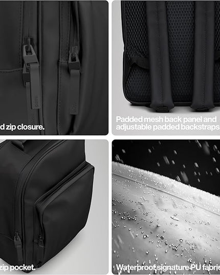 RAINS Book Daypack Regular Green Laptop Backpack for Men and Women, Waterproof Black Minimalist Commuter Bag with 15”-16"