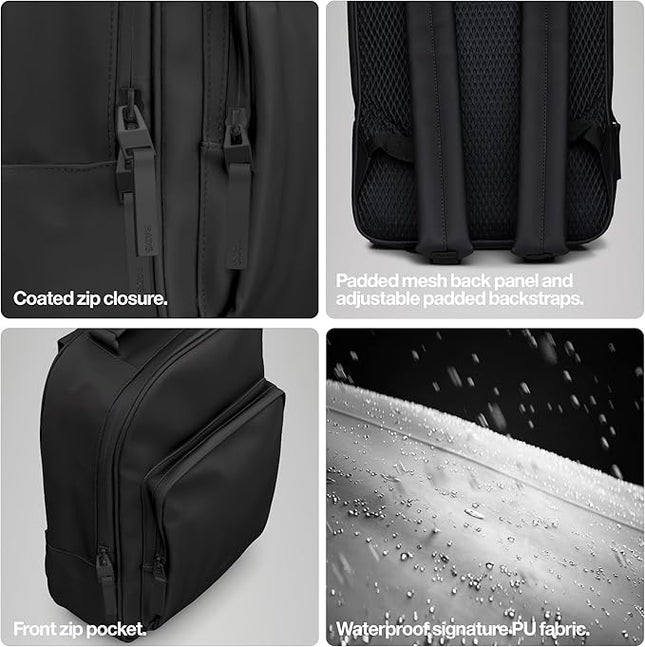 RAINS Book Daypack Regular Green Laptop Backpack for Men and Women, Waterproof Black Minimalist Commuter Bag with 15”-16"