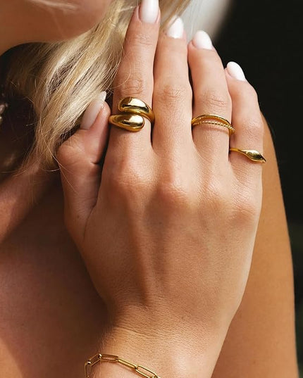 ÌF ME 10 PCS Gold Rings Set for Women Non Tarnish, 18K Gold Plated Chunky Stackable Rings, Statement Stacking Womens Ring Pack