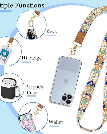 Phone Lanyard Crossbody Wrist Strap, Boho Bohemian Cell Phone Lanyards for around the Neck Wristlet Adjustable Strap for Women Keys Case ID Badges Accessories