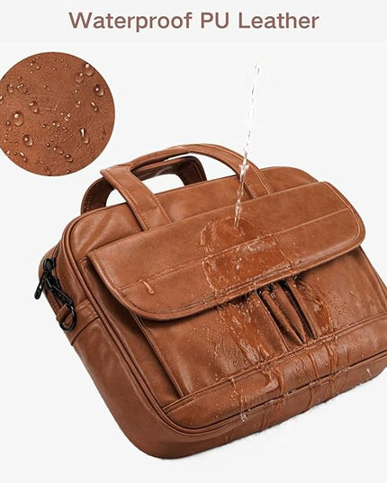Taygeer Leather Laptop Bag for Men Women, Premium Laptop Briefcase Fits Up to 15.6 Inch Notebook, Waterproof Portable Shoulder Messenger Crossbody Bag Carry On Case for Travel Business Office, Brown
