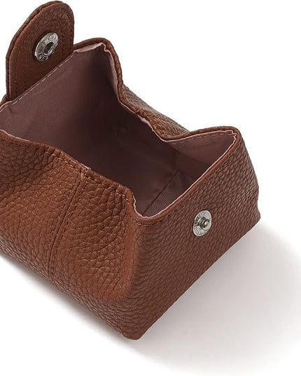 Cockatoo Genuine Leather Coin Pouch Change Holder, Mini Snap Pocket Wallet for Men Women (Brown, Large)