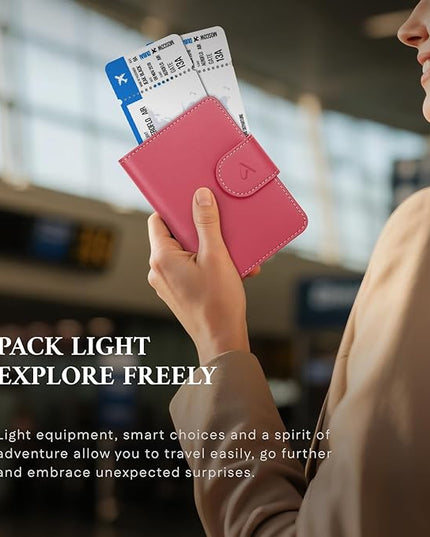 ALLIVE Rfid Passport Holder for Travel Women, Rfid Passport Cover Wallet, Genuine Leather Passport Holder for Travel with AirTag Hidden, Airport Essentials, Travel Gifts (Rose Pink)