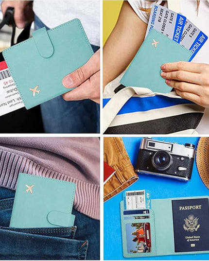 Deziliao Passport Holder,Passport Holder Card Slots, Passport and Vaccine Card Holder Combo, Cute Passport cover for Women and Men, with Waterproof Rfid Blocking, Passport Travel Wallet(Aqua Green)