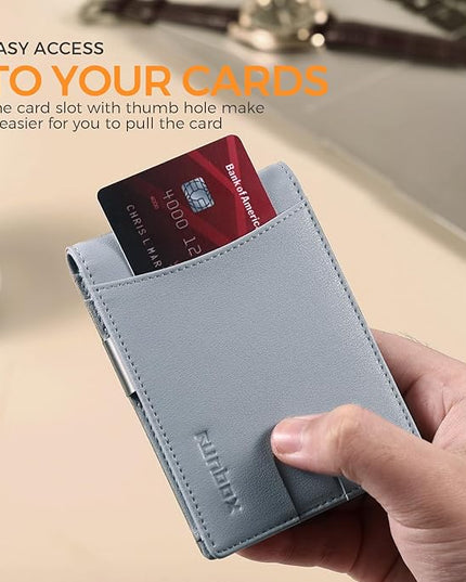 RUNBOX Slim Money Clip Wallets for Men RFID Blocking 11 Card Holder Minimalist Small Leather Bifold Men's Front Pocket Wallet Gift Box