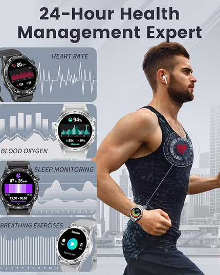 Smart Watch for Men (3 Straps),Answer/Make Calls,1.43'' AMOLED,IP68 Waterproof,110+ Sports Modes Fitness Watch with Sleep Monitor/SpO2/Heart Rate/Pedometer Rugged Smart watch for Android/iOS Silver