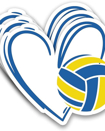 (3Pcs) Blue Volleyball Stickers Volleyball Heart Decals Waterproof Vinyl Sticker for Water Bottle, Tumbler, Phone Case, Poster Board, Laptop, Scrapbooking, Team Players, Coach, 3" x 2.8"