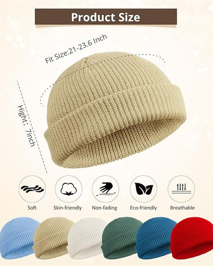 SATINIOR 6 Pieces Trawler Beanie Watch Hat Roll up Edge Skullcap Fisherman Beanie Unisex