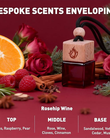 Car Air Freshener Hanging 2 Pack, Rosehip Wine Scent Car Perfume, Long Lasting Automotive Essential Oil Diffuser, Cute Car Accessories for Women Men